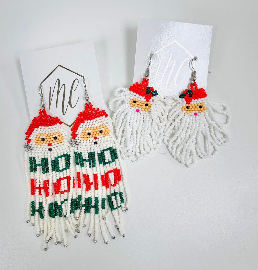 Fringe Beaded Santa Claus Christmas Earrings