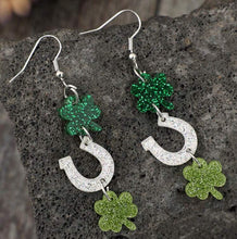 St Patty Day Clover Horseshoe Earrings