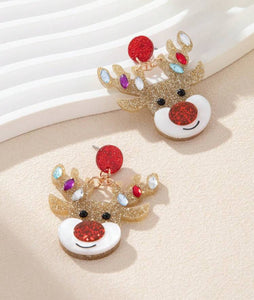 Fun Glitter Christmas Rudolph Reindeer Earrings