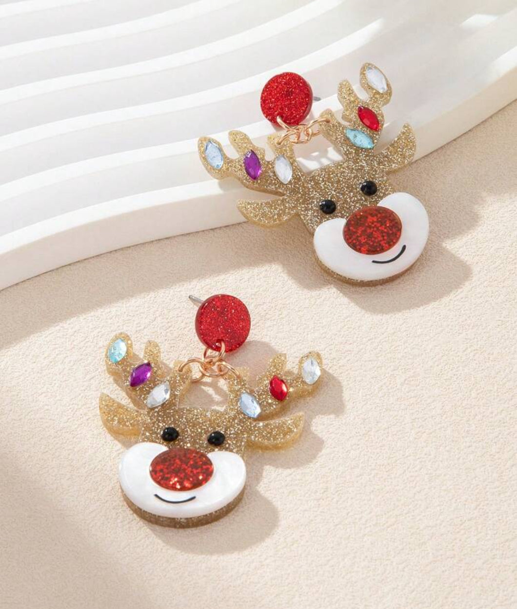 Fun Glitter Christmas Rudolph Reindeer Earrings