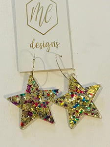 Multicolor Acrylic Star on a Hoop Earrings