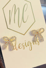 Gold Jewel Rhinestone Bow Earrings