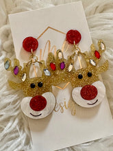 Glitter Rudolph Reindeer Christmas Earrings