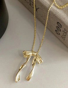 Gold Bow Simple Charm and Rhinestone Necklaces