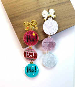 HO HO HO Christmas Ball Ornament Earrings