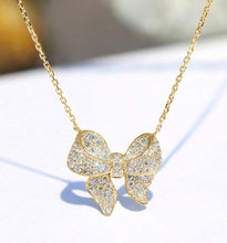 Gold Bow Simple Charm and Rhinestone Necklaces