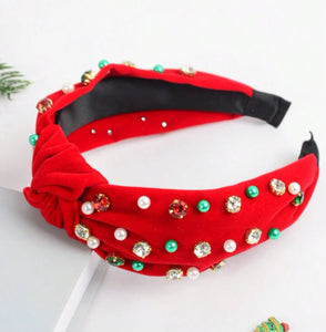 Velvet Christmas Jewel Pearl Headbands