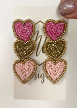 Beaded Triple Heart Valentine Earrings