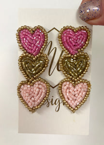 Beaded Triple Heart Valentine Earrings