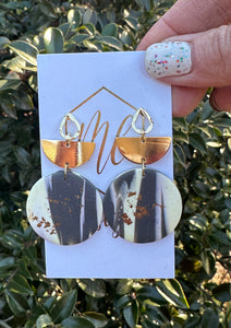 Gray Cream Gold Flake Earrings