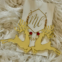 Gold Mirrored Rudolph Reindeer Christmas Earrings