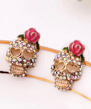 Skull Rose Rhinestone Stud Earrings