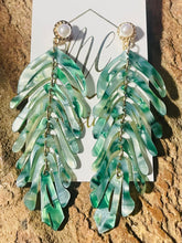 Palm Leaf Acrylic Earrings White and Green