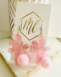 Glitter Bunny with Pom Pom Tail Earrings