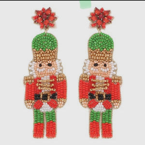 Beaded Nutcracker Christmas Earrings