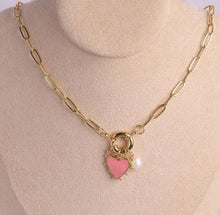 Heart Pearl Chunky Charm Chain Necklace