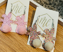 Glitter Bunny with Pom Pom Tail Earrings