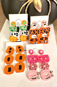 Boo Beaded Halloween Earrings