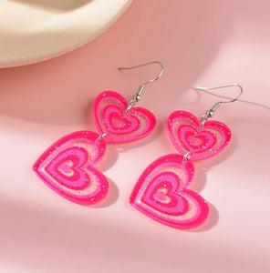 Acrylic Pink Heart Earrings