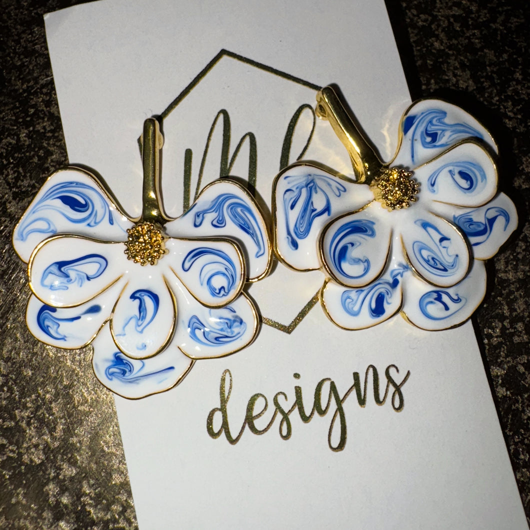 Blue Swirl Floral Earrings