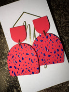 Red w Blue Speckles Clay Earrings