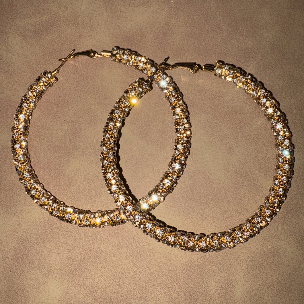 Large Exaggerated Crystal Hoop Earrings