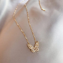 Gold and Small Rhinestone Butterfly Necklace