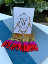 Loom Beaded Fringe Gold Triangle Earrings