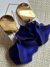 Gold Dangle Flower Petal Earrings with Shiny Gold Top
