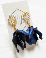 Gold Pearl Oval Post Petal Earrings