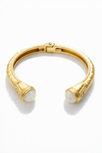 Jeweled Ended Ornate Hammered Gold Cuff Bracelets