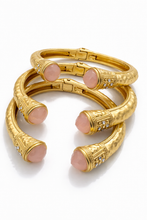 Jeweled Ended Ornate Hammered Gold Cuff Bracelets