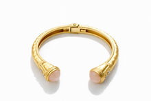 Jeweled Ended Ornate Hammered Gold Cuff Bracelets