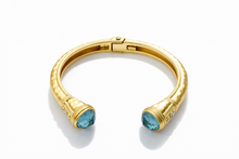 Jeweled Ended Ornate Hammered Gold Cuff Bracelets