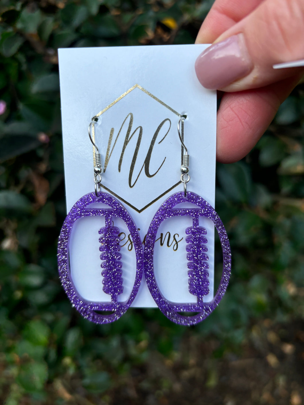 Acrylic Glitter Open Football Earrings