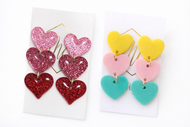 Triple Heart Acrylic Valentine Earrings