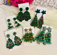 Beaded Christmas Tree Earrings