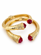 Jeweled Ended Ornate Hammered Gold Cuff Bracelets