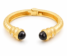 Jeweled Ended Ornate Hammered Gold Cuff Bracelets