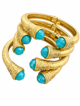 Jeweled Ended Ornate Hammered Gold Cuff Bracelets