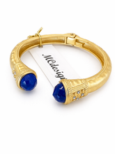 Jeweled Ended Ornate Hammered Gold Cuff Bracelets