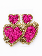 Double Heart Gold Rim Beaded Heart Earrings