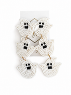 Triple Stacked Ghost Beaded Halloween Earrings