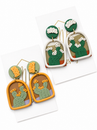 Cactus with Flowers Clay Earrings
