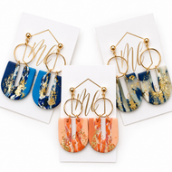 Marbled U-shaped Gold Flake Clay Earrings