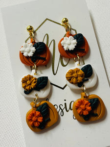 Triple Pumpkin Earrings on Gold Posts