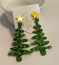 Leather Glitter Christmas Trees with a Star Top Earrings