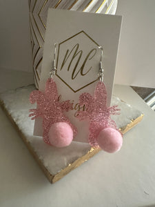 Glitter Bunny with Pom Pom Tail Earrings