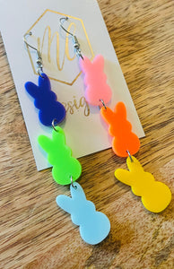Triple Peep Bunny Dangle Easter Earrings
