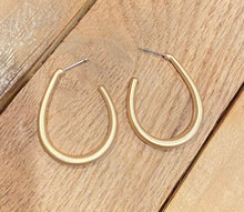 Elongated Oval Hoop Matte Gold Earrings